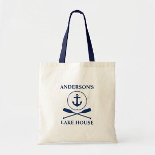 Nautical Lake House Blue Anchor Rope Oars Tote Bag