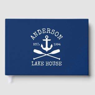 Nautical Lake House Family Anchor Oars Navy Blue Guest Book