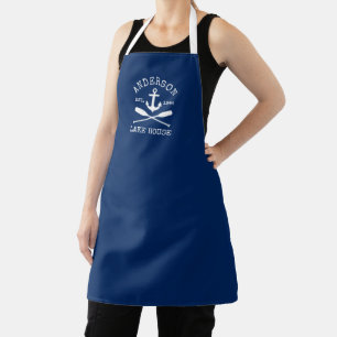 Nautical Lake House Family Navy Blue Anchor Oars Apron