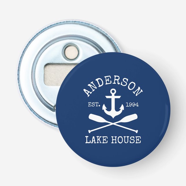 Nautical Lake House Family Navy Blue Anchor Oars Bottle Opener (Front)