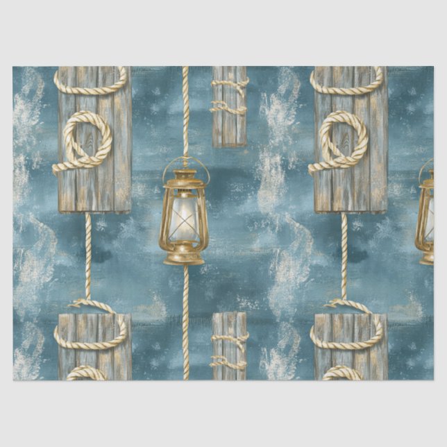 Nautical Lantern Rope Coastal Blue Pattern (1) Tissue Paper (Front)