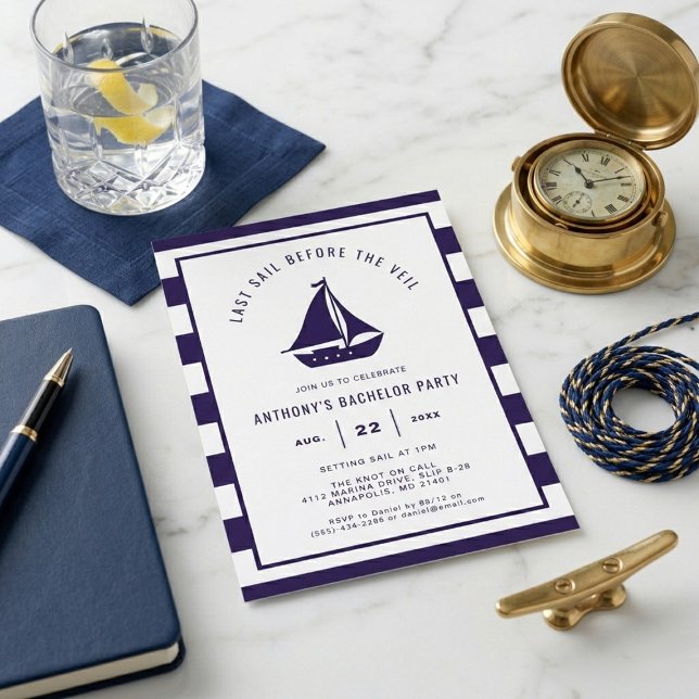 Nautical Last Sail Before the Veil Bachelor Party Invitation (Creator Uploaded)