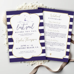Nautical Last Sail Boat Elegant Bachelorette Party Invitation