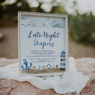 Nautical Late Night Diapers Baby Shower Sign