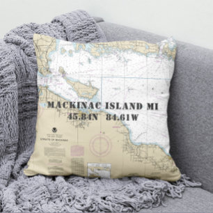 Nautical Latitude Longitude Mackinac Isl. Michigan Cushion