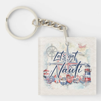 Nautical "Let's Get Nauti" Coastal Ocean Boat Key Ring