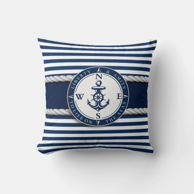 Nautical - "Liberty, Amity, Life, Seas" Cushion (Front)