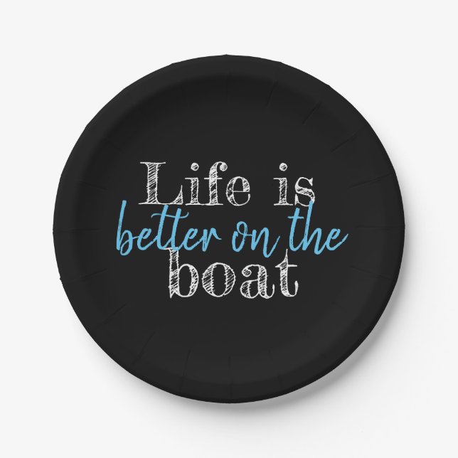 nautical LIFE IS BETTER ON THE BOAT lettering Paper Plate (Front)