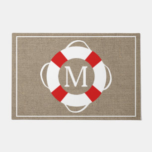 Nautical Life Preserver & Faux Burlap Personalised Doormat