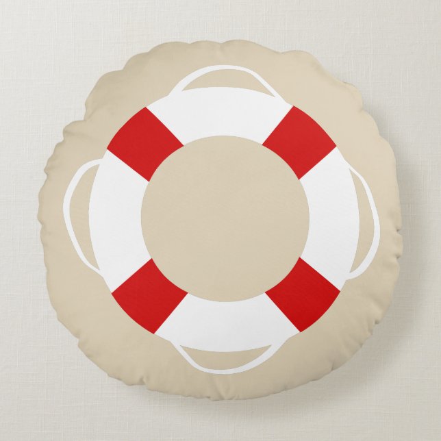 Nautical Life Preserver & Sandy Taupe Round Cushion (Front)