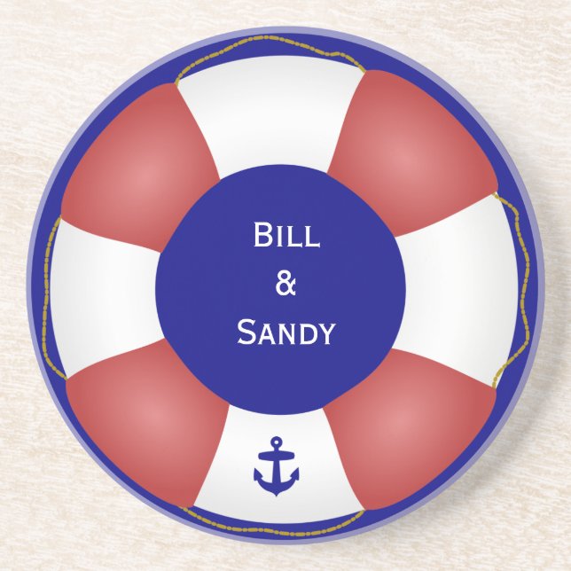 Nautical Life preserver with anchor Coaster (Front)