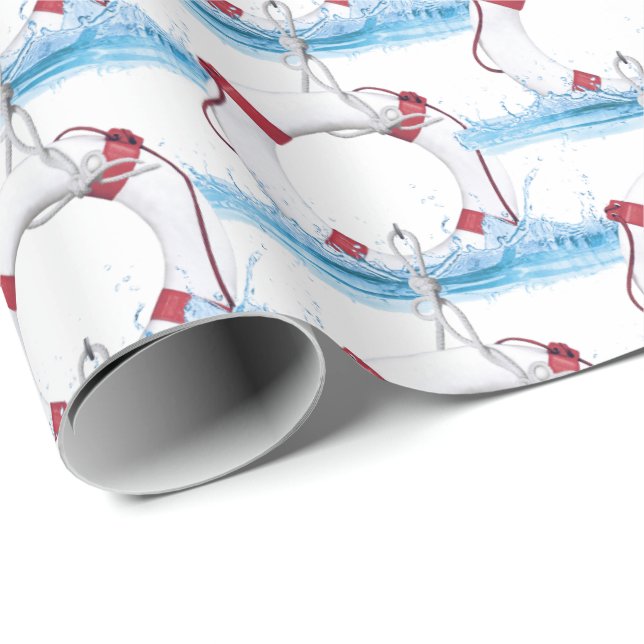 nautical life ring in water splash wrapping paper (Roll Corner)