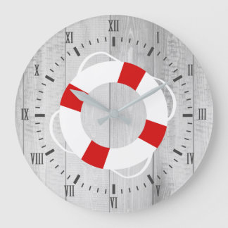 Nautical Life Saver Buoy & Grey Wood Print Large Clock