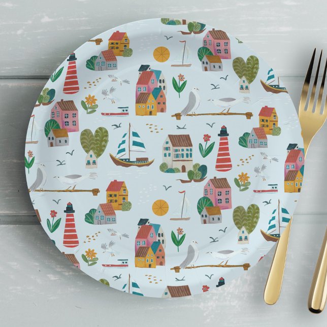 Nautical light blue pattern boy baby shower party paper plate (Nautical boy baby shower party paper plates)