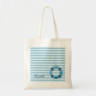 Nautical, Light Blue Stripes Tote Bag