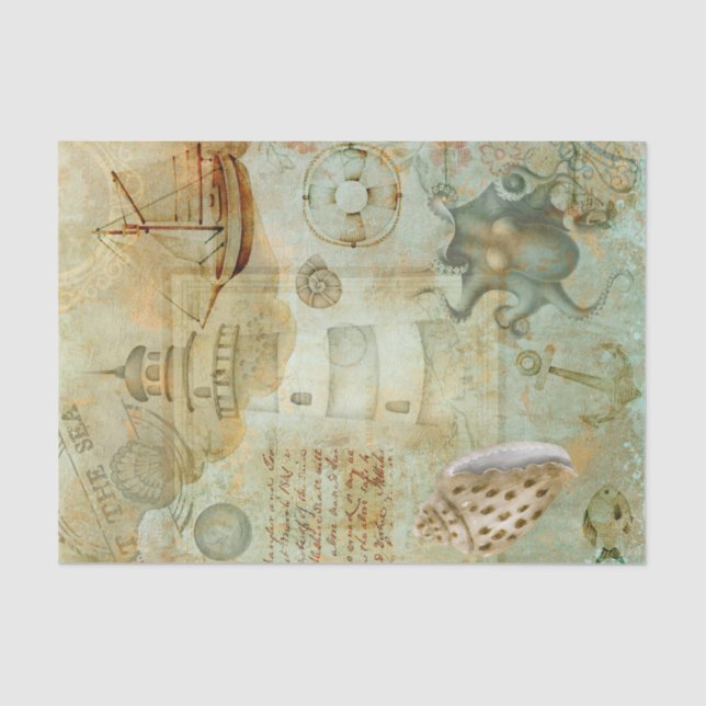 Nautical Light House Ocean Ship SeaShell Decoupage Tissue Paper (Front)
