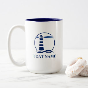Nautical Lighthouse Add Boat or Name Large Two-Tone Coffee Mug