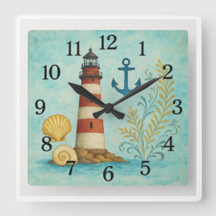 Nautical Lighthouse and Anchor Ocean Clock