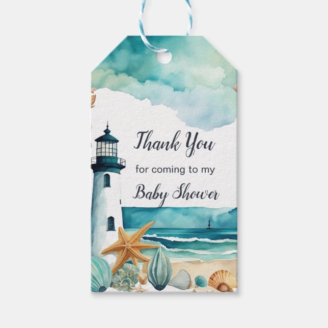 Nautical Lighthouse Baby Shower Gift Tags (Front)