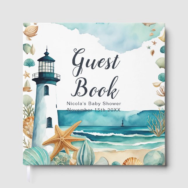 Nautical Lighthouse Baby Shower  Guest Book (Front)