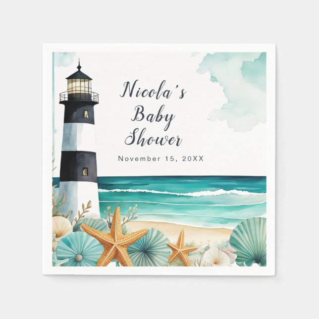 Nautical Lighthouse Baby Shower Napkin (Front)