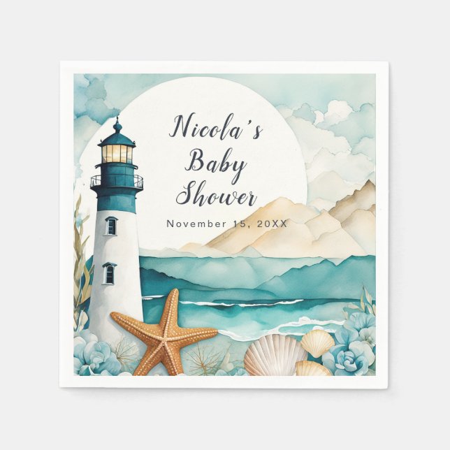 Nautical Lighthouse Baby Shower Napkin (Front)