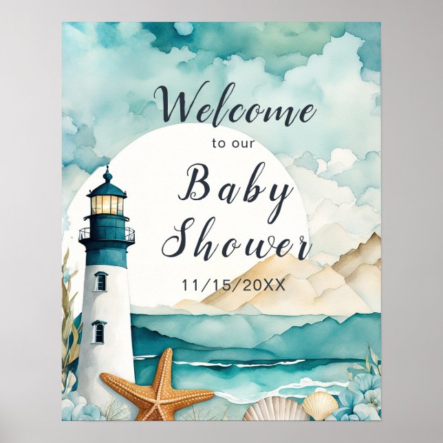 Nautical Lighthouse Baby Shower Poster (Front)