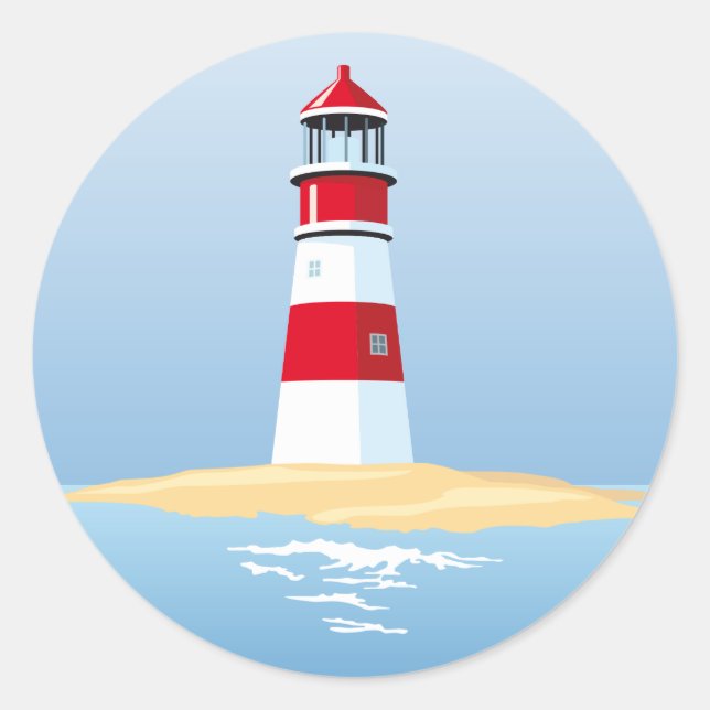 Nautical Lighthouse Beach Summer Blue Wedding Classic Round Sticker (Front)