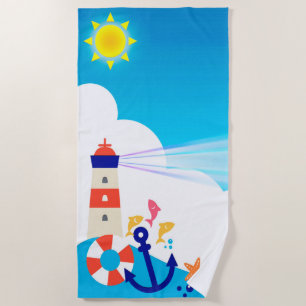 Nautical Lighthouse Beach Towel