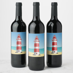 Nautical Lighthouse Beach Wedding Bridal Shower Wine Label