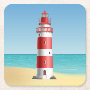 Nautical Lighthouse Beach Wedding Ocean Summer Square Paper Coaster