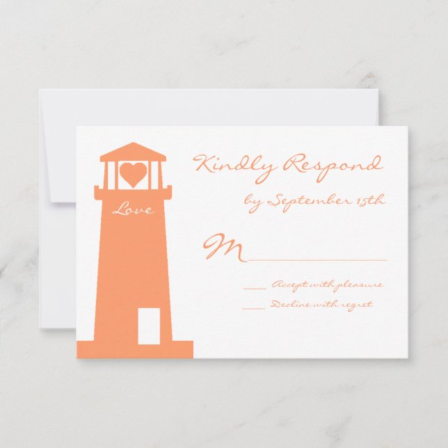 Nautical Lighthouse Beach Wedding RSVP Cards (Front)