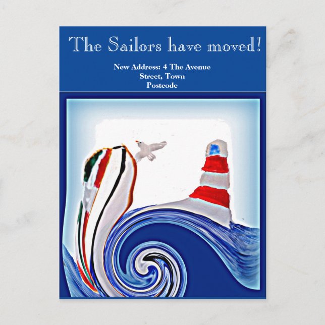Nautical Lighthouse Boat New Address Postcard (Front)