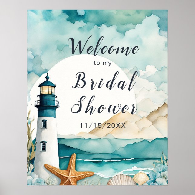 Nautical Lighthouse Bridal Shower Poster (Front)