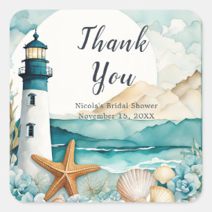 Nautical Lighthouse Bridal Shower Square Sticker