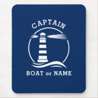Nautical Lighthouse Captain & Boat or Name Blue