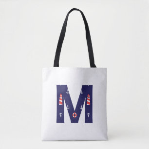 Nautical Lighthouse Monogram Tote Initial M