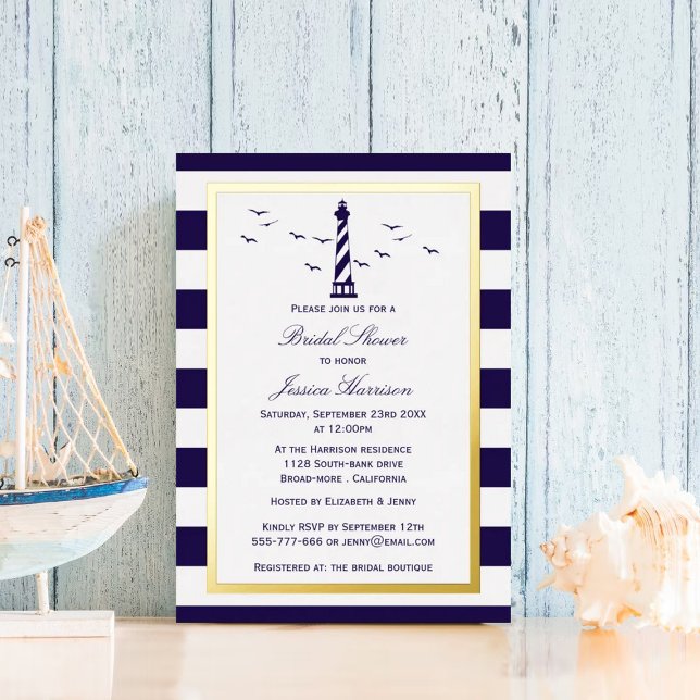 Nautical Lighthouse Navy Stripe Bridal Shower Real (Creator Uploaded)