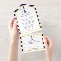 Nautical Lighthouse Navy Stripe Wedding Real Foil