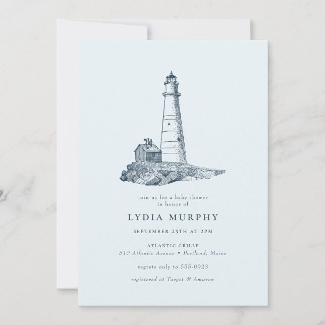 Nautical Lighthouse Ocean Seaside Baby Shower Invitation (Front)