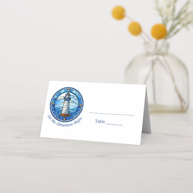 Nautical Lighthouse Ocean Seaside Wedding Place Card (Front)