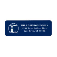 Nautical Lighthouse Ocean Waves Navy Blue Address