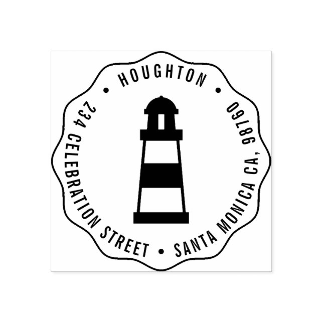 Nautical Lighthouse Round Family Return Address Rubber Stamp (Imprint)