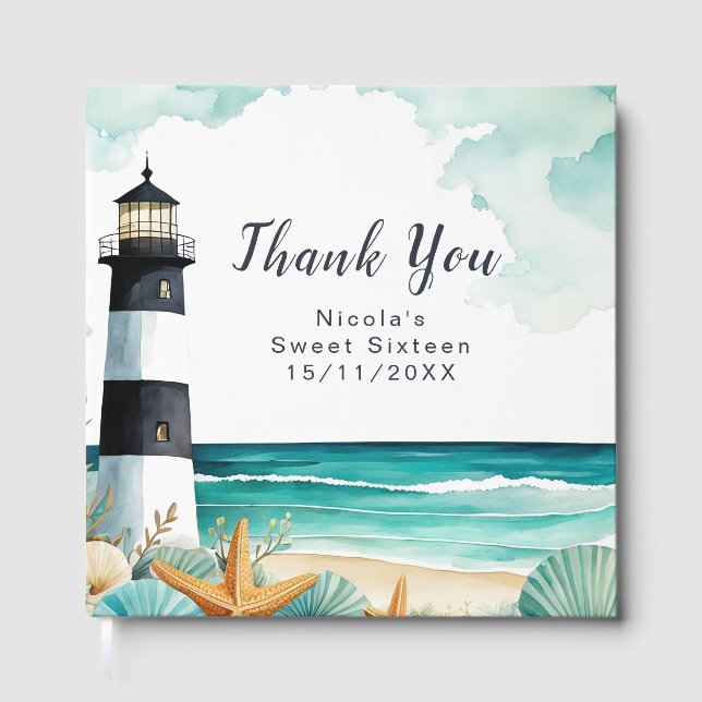 Nautical Lighthouse Sweet Sixteen Birthday Guest Book (Front)