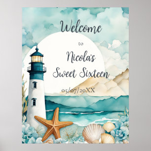Nautical Lighthouse Sweet Sixteen Birthday Poster