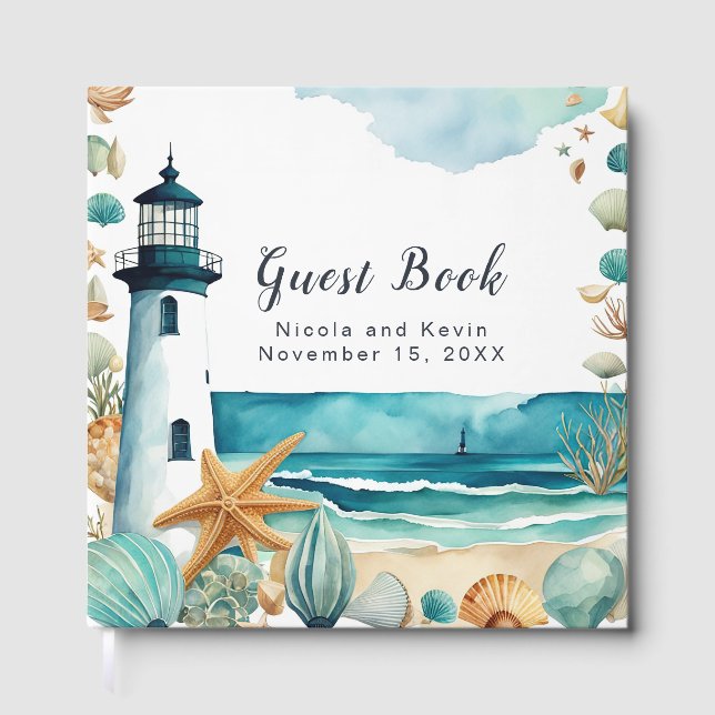 Nautical Lighthouse Wedding Guest Book (Front)