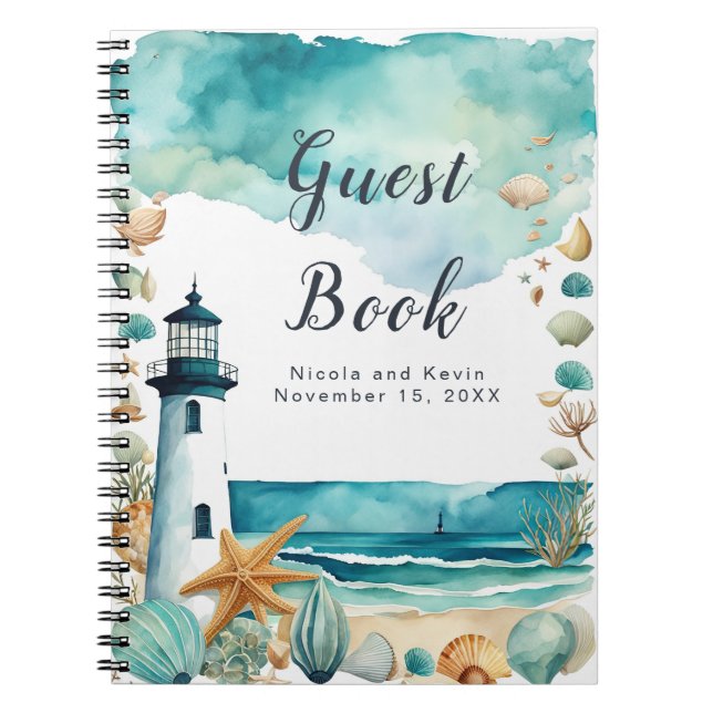 Nautical Lighthouse Wedding Guest Book (Front)