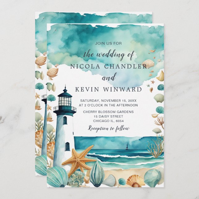 Nautical Lighthouse Wedding Invitation (Front/Back)
