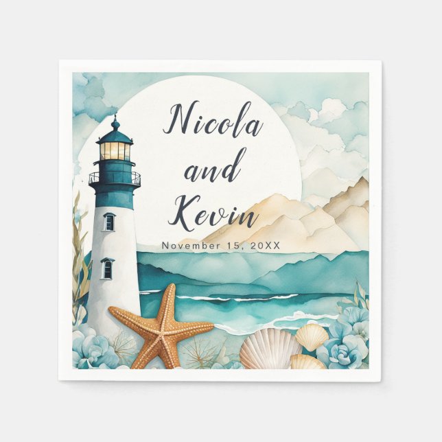 Nautical Lighthouse Wedding  Napkin (Front)