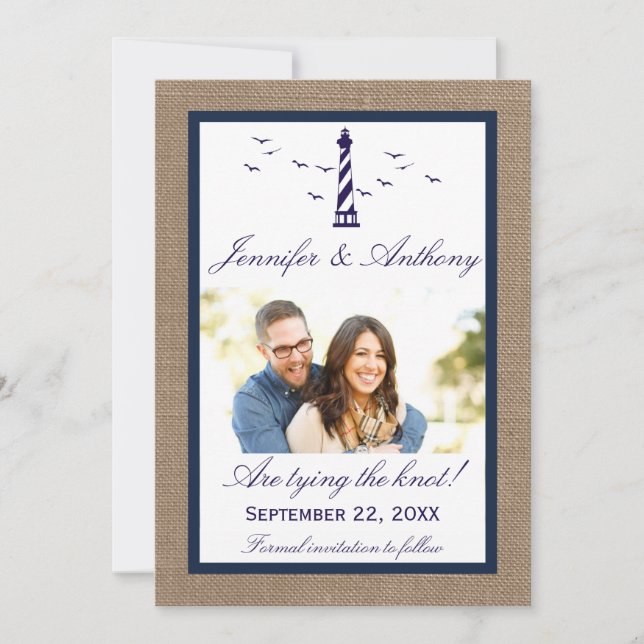 Nautical Lighthouse Wedding Photo Save The Date (Front)